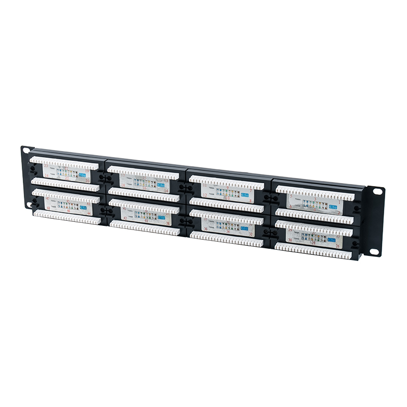 Cat5e 19-palcový 2U netienený 48-portový prepojovací panel (dvojúčelový IDC; s plastovou lepenkovou vložkou) SP-3204D48-C5E Cat5e 19-palcový 2U netienený 48-portový prepojovací panel (dvojúčelový IDC; s plastovou lepenkovou vložkou) SP-3204D48-C5E