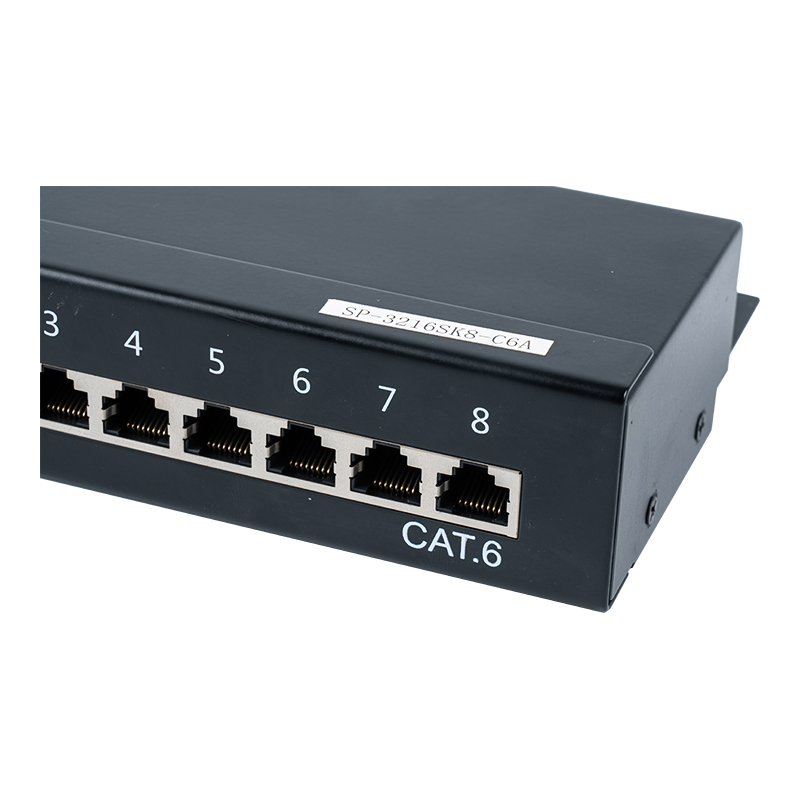 Kategória 6 1U tienený 8-portový patch panel SP-3216SK8-C6 Kategória 6 1U tienený 8-portový patch panel SP-3216SK8-C6