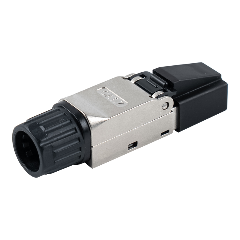 Cat7 tienený beznástrojový konektor RJ45 (s plastovými krytkami na hlave a plastovými maticami na konci) RJ-G50S-2-C7