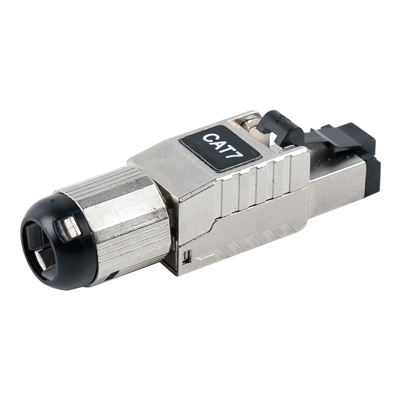 Cat7 tienený beznástrojový konektor RJ45 (s čiernou plastovou pružinovou sponou) RJ-G60S-1-C7
